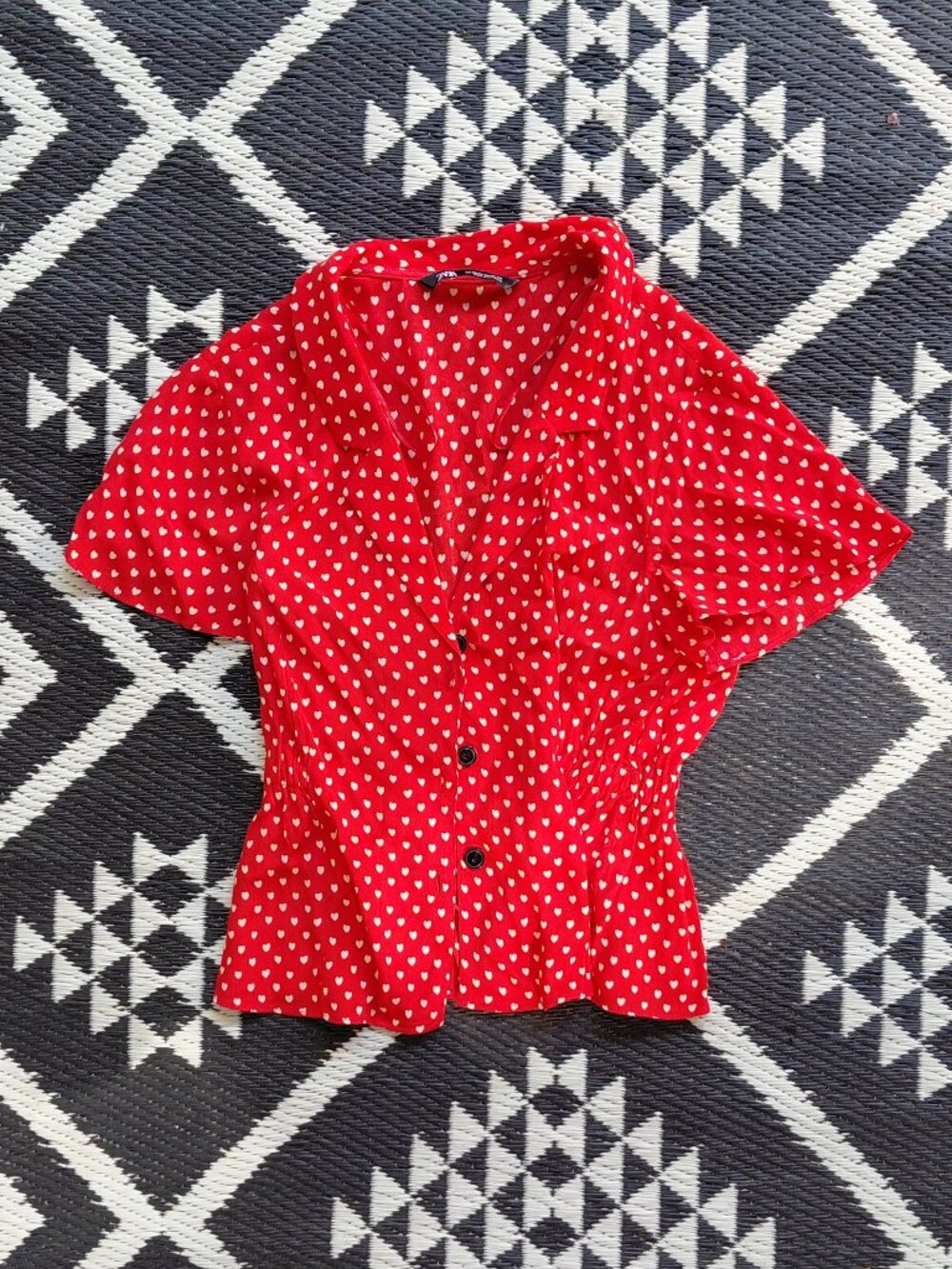 ZARA l red blouse with white heart print l like new condition